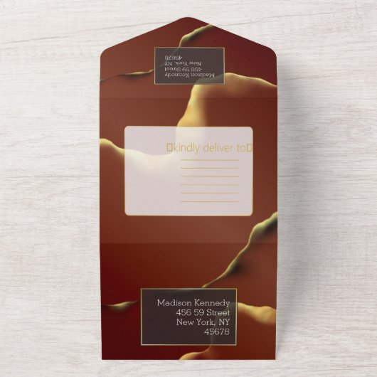 Burgundy Gold 🌿 Elegant Inky Abstrakt Hochzeit All In One Einladung (Außenbereich)