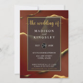 Burgundy Gold 🌿 Elegant Inky Abstrakt Hochzeit Einladung (Vorderseite)