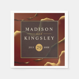 Burgundy Gold 🌿 Elegant Inky Abstrakt Hochzeit Serviette