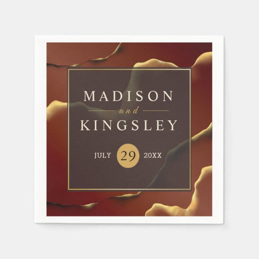 Burgundy Gold 🌿 Elegant Inky Abstrakt Hochzeit Serviette (Vorderseite)