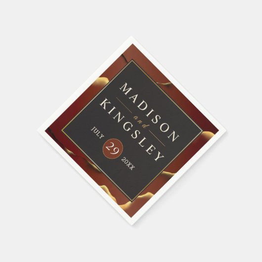 Burgundy Gold 🌿 Elegant Inky Abstrakt Hochzeit Serviette (Ecke)