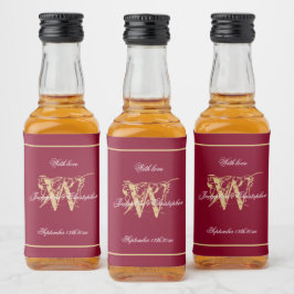 Burgundy & Gold Elegante Monogram Chic Wedding Min Alkoholflaschenetikett