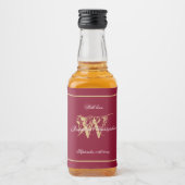 Burgundy & Gold Elegante Monogram Chic Wedding Min Alkoholflaschenetikett (Vorderseite)