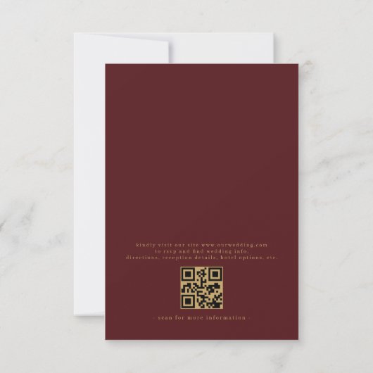 Burgundy Gold Eleganter Minimalistischer QR Code W Einladung (Rückseite)