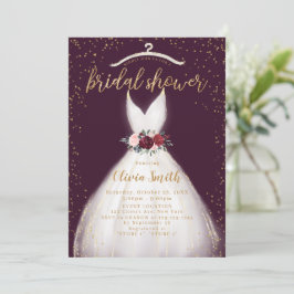 Burgundy Gold Elegantes Hochzeitskleid Brautparty Einladung