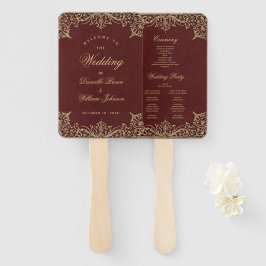 Burgundy Gold Elegantes Hochzeitsprogramm für Vint Fächer