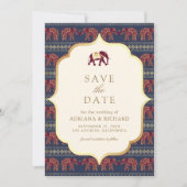 Burgundy Gold Elephant Indian Wedding Foto Save The Date (Vorderseite)