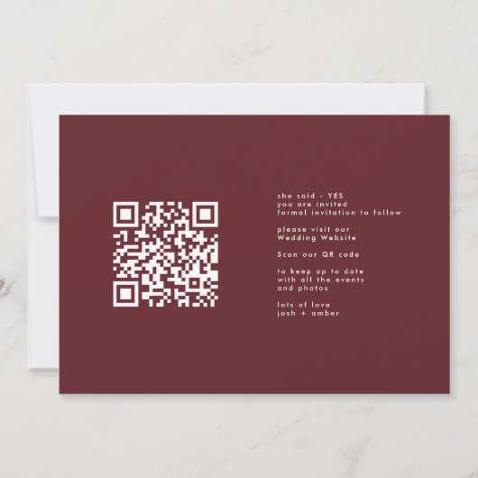 Burgundy & Gold Fall Calligrafy Foto QR Code Save The Date (Rückseite)