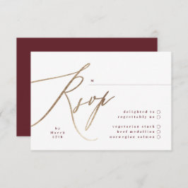 Burgundy & Gold Fall Calligrafy Wedding RSVP Karte