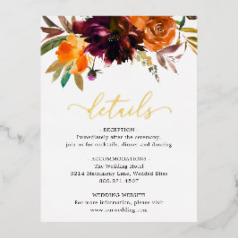 Burgundy Gold Fall Floral Wedding Card Folie Einladungspostkarte