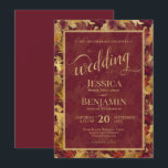 Burgundy & Gold Fall Leaves Stylish Script Wedding Einladung<br><div class="desc">This beautiful wedding invitation features a beautiful boho chic design with a watercolor background of a leaves and foliage in autumn or fall shades of burgundy and gold. It includes fancy script lettering with elaborate flourishes decorating the word "wedding" and the names of the bride and groom prominently displayed in...</div>