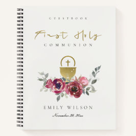 BURGUNDY GOLD FLORA ERSTER HOLY COMMUNION GÄSTEBUC NOTIZBLOCK