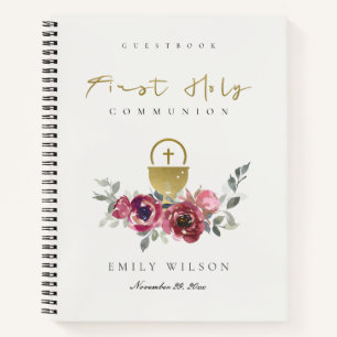 BURGUNDY GOLD FLORA ERSTER HOLY COMMUNION GÄSTEBUC NOTIZBLOCK