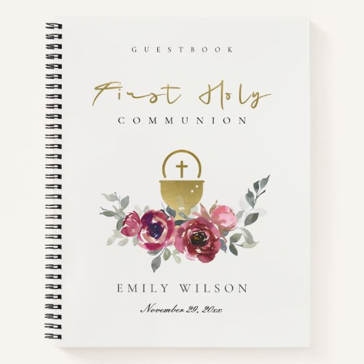 BURGUNDY GOLD FLORA ERSTER HOLY COMMUNION GÄSTEBUC NOTIZBLOCK (Vorderseite)