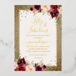 Burgundy Gold Floral 50 & Fabulous Geburtstag Folieneinladung<br><div class="desc">Hübschere 50. Geburtstagseinladungen im Kleinen Bayleigh Store!</div>