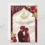 Burgundy Gold Floral Anand Karaj Sikh Wedding Einladung (Vorderseite)