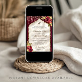 Burgundy Gold Floral Anand Karaj Sikh Wedding Einladung