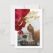 Burgundy Gold Floral Arch Foto Hochzeit RSVP Karte (Rückseite)