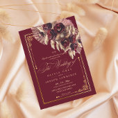 Burgundy Gold Floral Boho Rustische Hochzeit Einladung