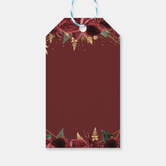 Burgundy Gold Floral Butterfliegen Quinceanera Geschenkanhänger (Rückseite)