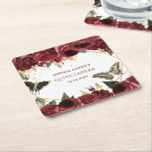 Burgundy Gold Floral Butterfliegen Quinceanera Rechteckiger Pappuntersetzer (angewinkelt)