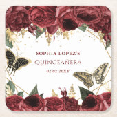 Burgundy Gold Floral Butterfliegen Quinceanera Rechteckiger Pappuntersetzer (Vorderseite)