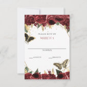 Burgundy Gold Floral Butterfliegen Quinceanera RSVP Karte (Vorderseite)