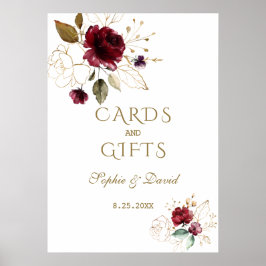 Burgundy Gold Floral Cards & Gifts Wedding Poster