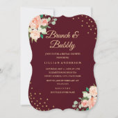 Burgundy Gold Floral Confetti Brunch und Bubbly Einladung (Vorderseite)