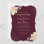 Burgundy Gold Floral Confetti Engagement Party Einladung (Vorderseite)
