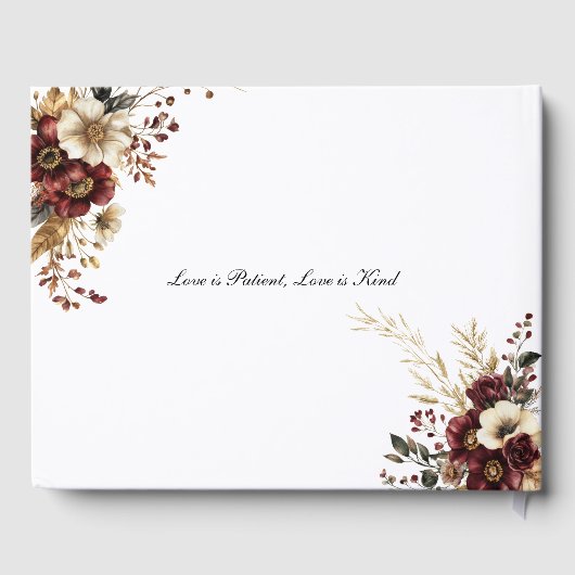 Burgundy Gold Floral Elegante Hochzeit Gästebuch (Rückseite)