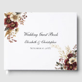 Burgundy Gold Floral Elegante Hochzeit Gästebuch (Vorderseite)