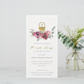 BURGUNDY GOLD FLORAL ERSTER HOLY COMMUNION INVITE DANKESKARTE (Stehend Vorderseite)