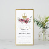 BURGUNDY GOLD FLORAL ERSTER HOLY COMMUNION INVITE DANKESKARTE (Stehend Vorderseite)
