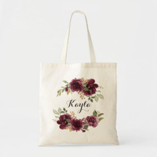 Burgundy Gold Floral Foliage Grüne Personalisiert Tragetasche