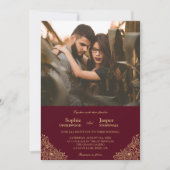 Burgundy Gold Floral Formal Foto Hochzeit Einladung (Vorderseite)