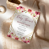 Burgundy Gold Floral Geometric Baby Dusche Einladung