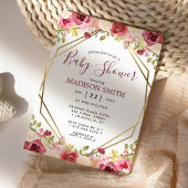 Burgundy Gold Floral Geometric Baby Dusche Einladung