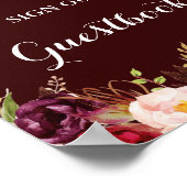 Burgundy Gold Floral Guestbook Wedding Sign Poster (Ecke)