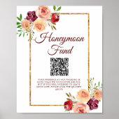 Burgundy Gold Floral Herbst Hochzeitsfonds Poster (Vorne)