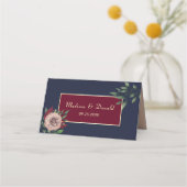 Burgundy Gold Floral Hochzeit im Herbst Platzkarte (Rückseite)