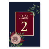 Burgundy Gold Floral Hochzeit im Herbst Tischnummer (Rückseite)