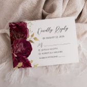 Burgundy Gold Floral Moderne Skripthochzeit RSVP Karte