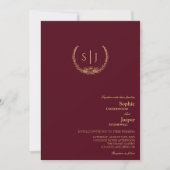 Burgundy Gold Floral Monogram Foto Wedding Einladung (Vorderseite)