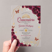 Burgundy Gold Floral Quinceanera Acryleinladungen (Insitu (Handheld))