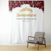 Burgundy Gold Floral Quinceanera Foto Hintergrund Wandteppich (Beispiel)