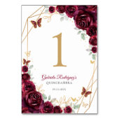 Burgundy Gold Floral Quinceanera Tischnummer (Rückseite)