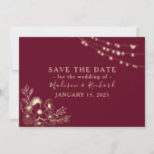Burgundy Gold Floral Save the Date Card (Vorderseite)