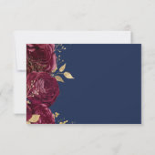 Burgundy Gold Floral Script Navy Blue Wedding RSVP Karte (Rückseite)