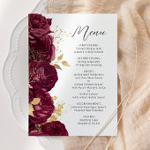 Burgundy Gold Floral Script Wedding Menükarte